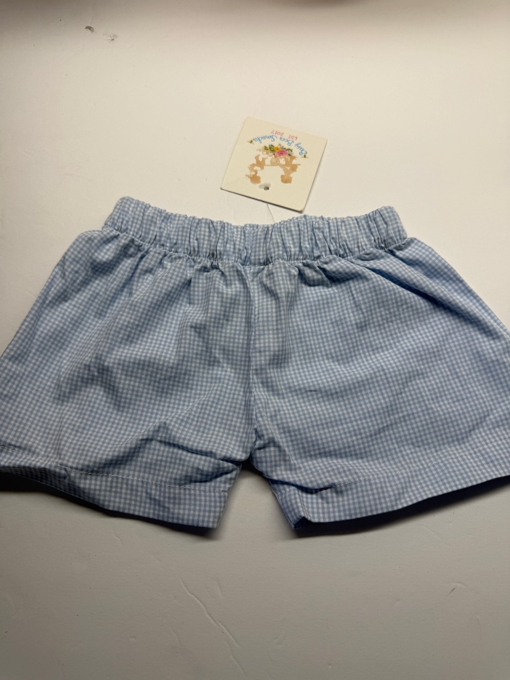 Busy Bees Smocks Boys Size 12M Lt Blue Gingham Check Cotton Shorts New